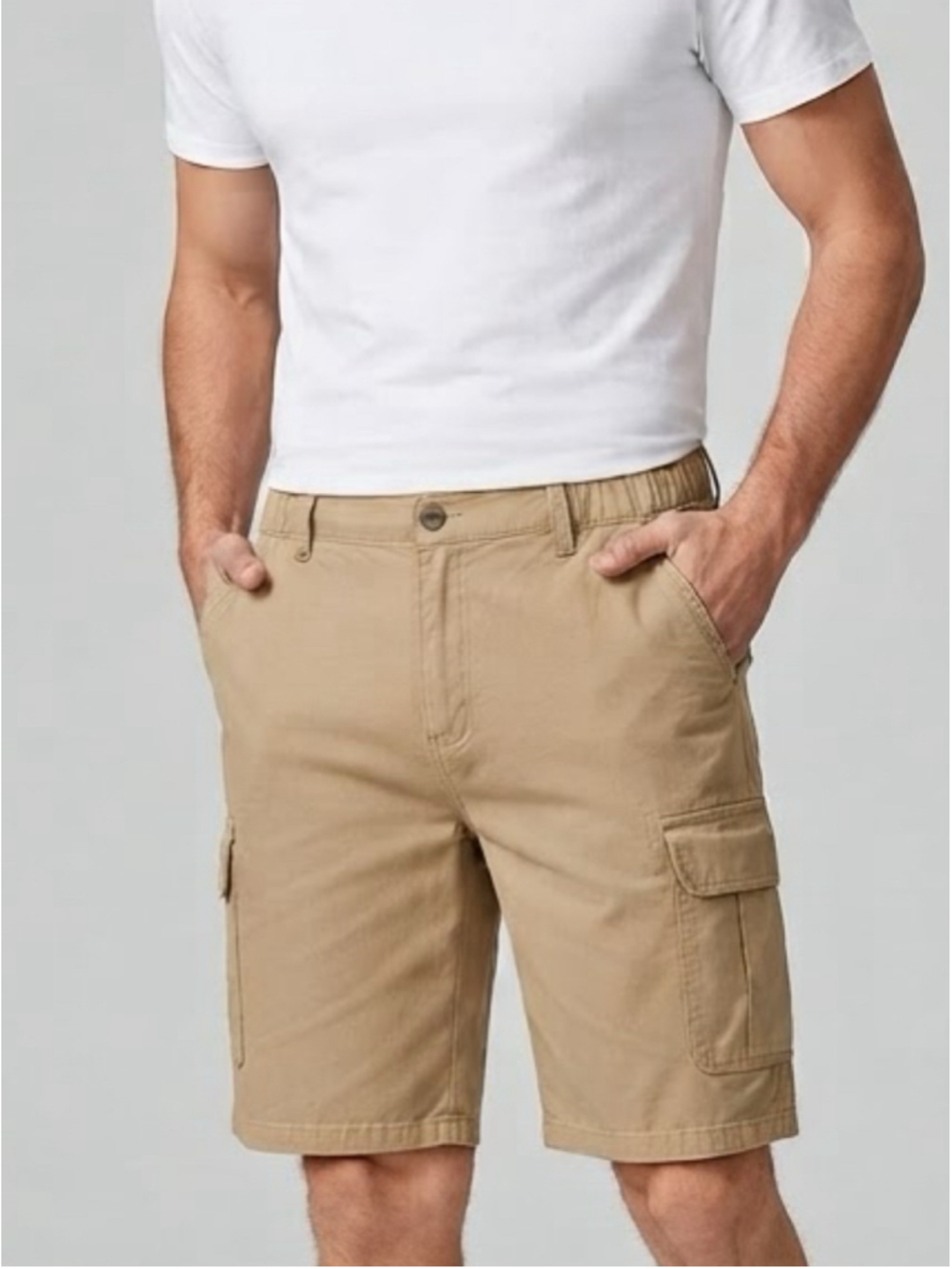 NEW Vcansion mens cargo shorts warm sand six pockets cotton casual waist 36